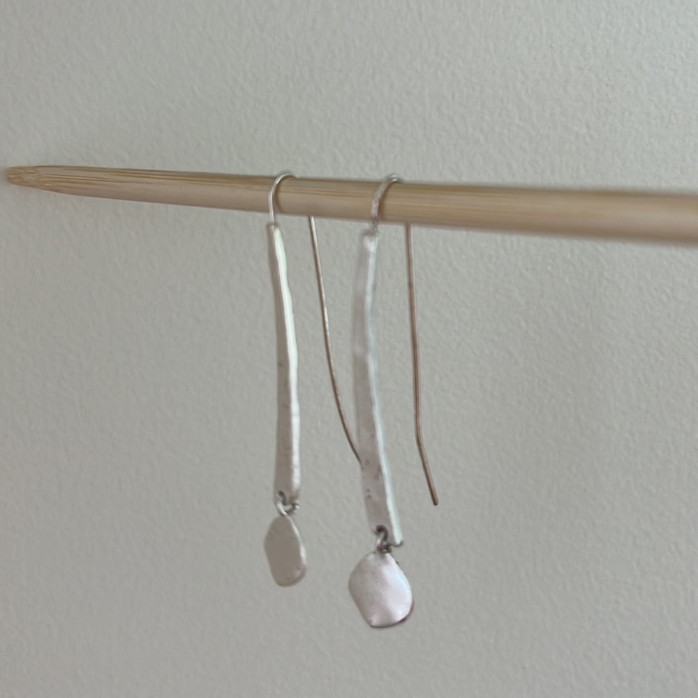 Hammered Silver Dangle Earrings - Picture 4 of 8